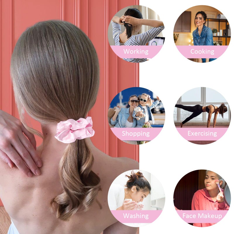 Cubaco Satin Scrunchies Set of 12 - Elastic Silk Bubble for Girls, Pink Hair Accessories and Valentine's Day Gifts - Image 4