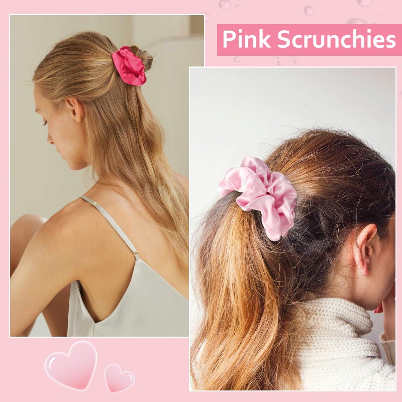 Cubaco Satin Scrunchies Set of 12 - Elastic Silk Bubble for Girls, Pink Hair Accessories and Valentine's Day Gifts - Image 2