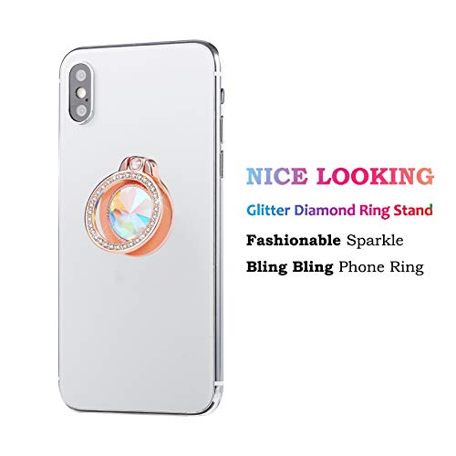 lenoup Glitter Bling Bling Phone Ring Holder, Sparkle Phone Ring Artificial Diamond Stand, Rhinestone Cell Phone Finger Ring for Phones,Pad(Rose Gold) - Image 2