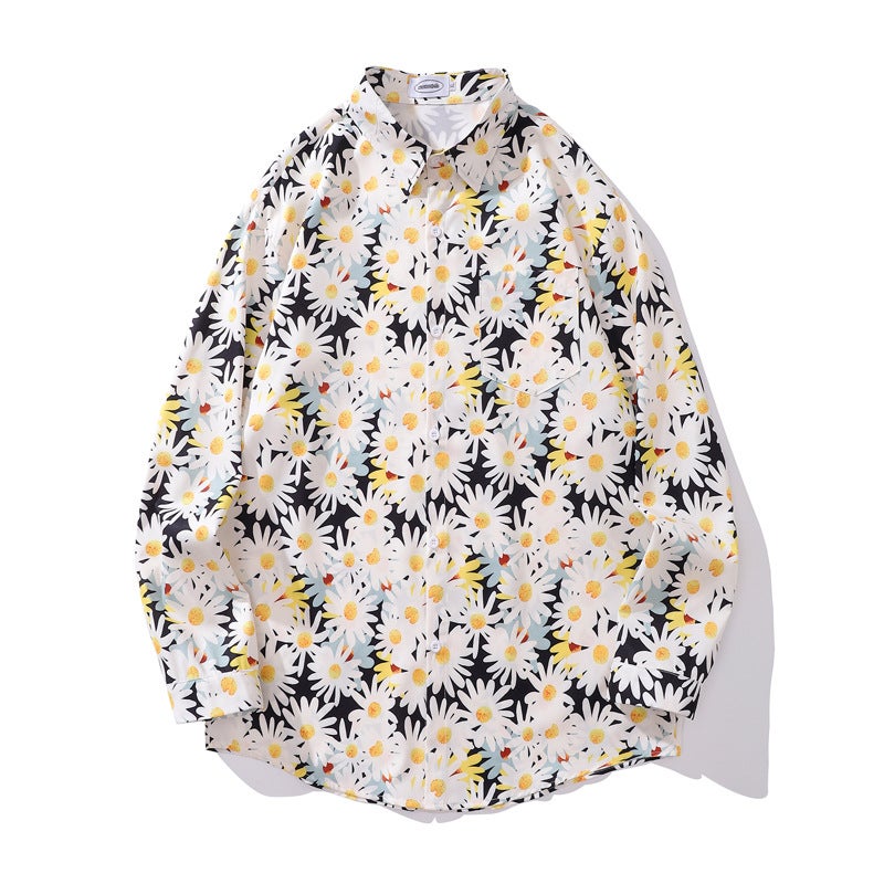 Pu Shuai Japanese Retro Design Hawaiian Floral Long-Sleeved Shirt Couple Hong Kong Style Casual Long-Sleeved Coat For Men And Women - Image 1