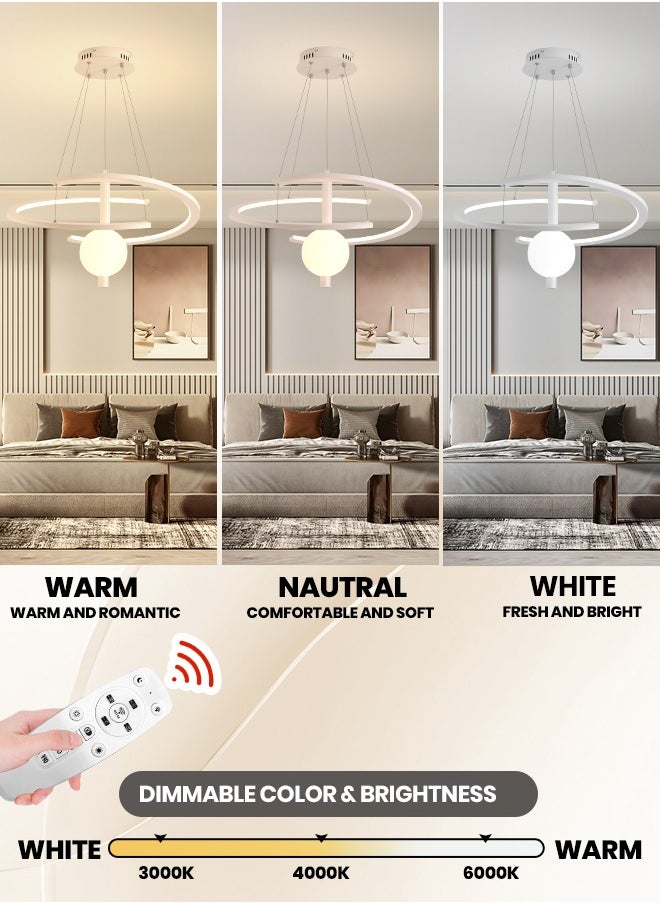 YATAI LIGHTING YATAI Modern Modern Minimalist LED Pendant Chandelier with Remote Control,60cm Unique Ring Dimmable Height Adjustable Hanging light Fixture Chandelier for Bedroom, Living room and Restaurant 34W  - Image 2
