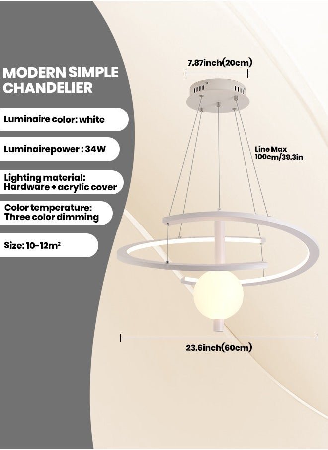 YATAI LIGHTING YATAI Modern Modern Minimalist LED Pendant Chandelier with Remote Control,60cm Unique Ring Dimmable Height Adjustable Hanging light Fixture Chandelier for Bedroom, Living room and Restaurant 34W  - Image 3