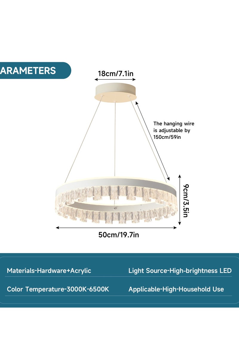 إرنيا الثريا الحديثة ذات LED 50 50 W، مع ضوء قابل للتعديل، مع ثريات دائرية دائرية تبلغ مساحتها 19.7 بوصة مع جهاز التحكم عن بعد، تنطبق على غرفة المعيشة في غرفة الطعام في غرفة الطعام - Image 3