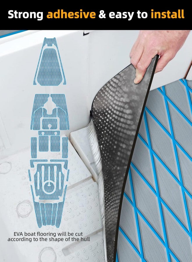 FOCEAN Boat Flooring EVA Foam Boat Decking Marine Flooring Marine Carpets for Boats Kayak Swimming Pools, 94.5"'x 15.7'', Grey with Blue Lines - Image 3