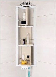 Primanova Plastic Bathroom Storage Organizer 360 Degrees Rotating Corner Caddy Storage Unit Multi Purpose Wall Mounted Cabinet For Bathroom Accessories 3 Tiers -Beige  - Image 1
