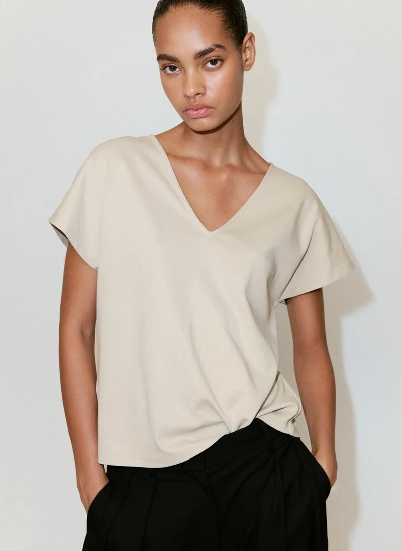 Mango V-Neck Cotton T-Shirt