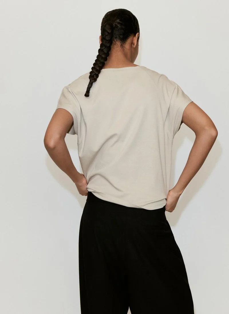 Mango V-Neck Cotton T-Shirt