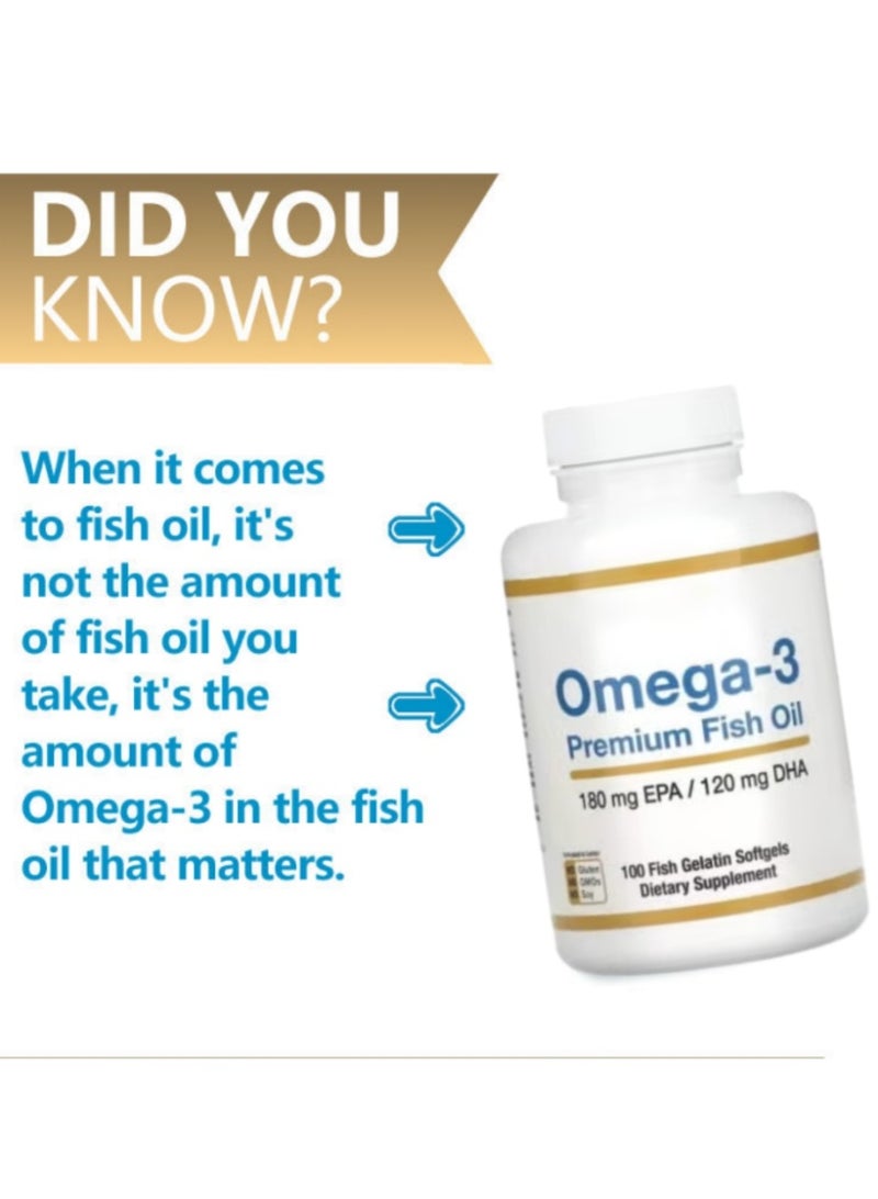 أوميغا 2 قطعة من زيت السمك أوميجا 3 الممتاز المركز بتركيبة مع حمض إيكوسابنتينويك وحمض دوكوساهيكسانويك لتحسين مستوى الدهون ودعم المناعة - خالٍ من الغلوتين، 100 كبسولة جيلاتينية لينة من السمك - Image 5