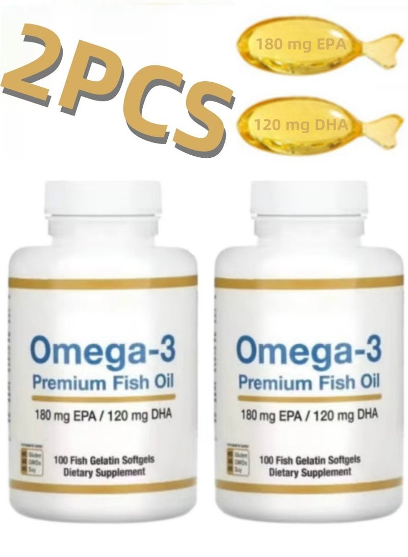 أوميغا 2 قطعة من زيت السمك أوميجا 3 الممتاز المركز بتركيبة مع حمض إيكوسابنتينويك وحمض دوكوساهيكسانويك لتحسين مستوى الدهون ودعم المناعة - خالٍ من الغلوتين، 100 كبسولة جيلاتينية لينة من السمك - Image 1