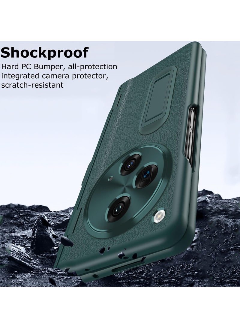 Case for OnePlus Open 2023 with Stylus and Pen Holder, PU Leather One Plus Cover with Hinge Protection, Built-in Screen Protector, Kickstand, Green