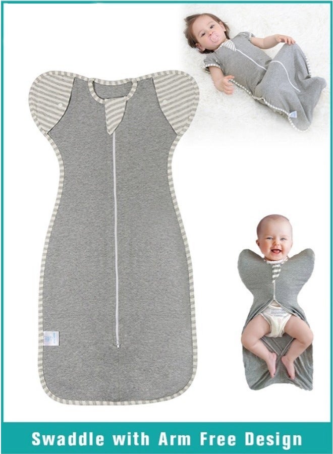 Baby Swaddle Blanket Sack with Arms Free Design, Transition to Arm Freedom Wearable High Quality Comfortable Baby Swaddle Blanket Sack for Newborn Girl and Boy, Medium 100% Breathable Cotton 3-6Months, Grey Color - Image 1