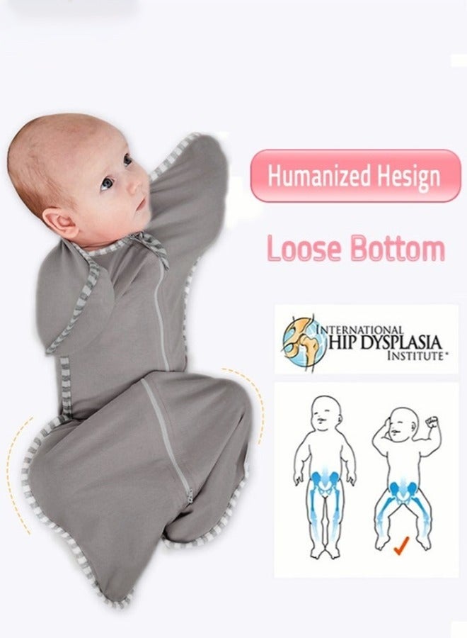 Baby Swaddle Blanket Sack with Arms Free Design, Transition to Arm Freedom Wearable High Quality Comfortable Baby Swaddle Blanket Sack for Newborn Girl and Boy, Medium 100% Breathable Cotton 3-6Months, Grey Color - Image 3