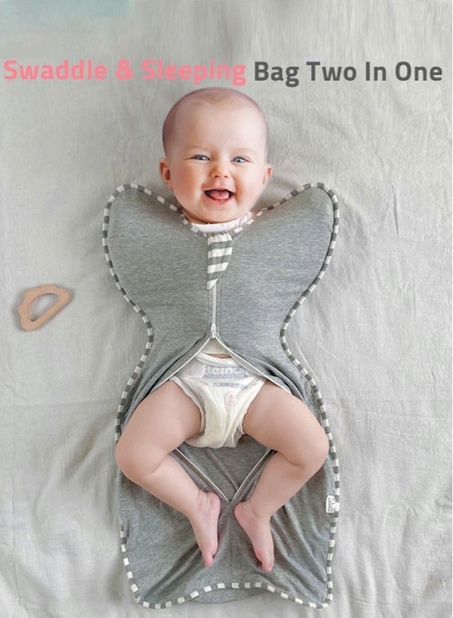 Baby Swaddle Blanket Sack with Arms Free Design, Transition to Arm Freedom Wearable High Quality Comfortable Baby Swaddle Blanket Sack for Newborn Girl and Boy, Medium 100% Breathable Cotton 3-6Months, Grey Color - Image 5