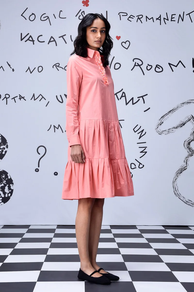 Genes Lecoanet Hemant Sequin Placket Relax Fit Dress- Coral Peach