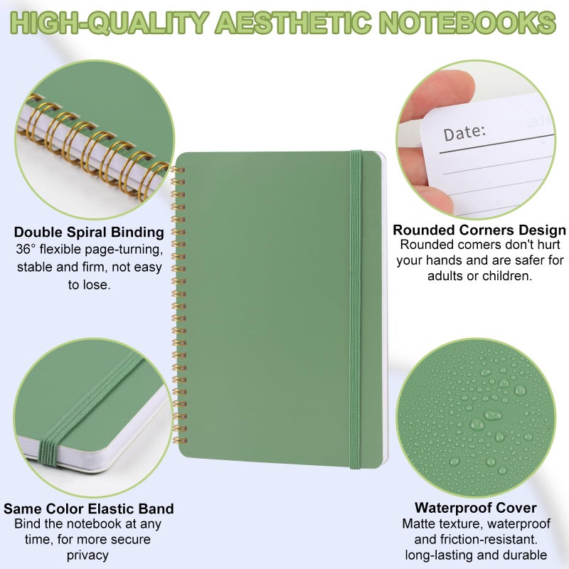 Utron Spiral Notebook For Women & Men  2Pcs Spiral Journal Notebooks  5.9 X 8.3  College Ruled Notebook For Work Notes  Journal Writing  And Daily Life Entries (Green) - Image 3
