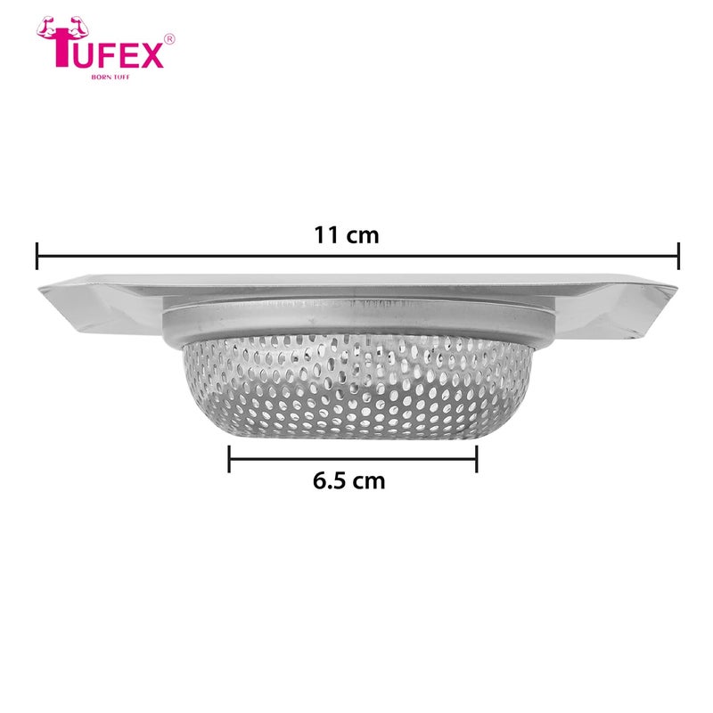 TUFEX Sink Strainer Kitchen and Bathroom Drain Cover, with Fine Mesh Design, Square Shape, SS Basket Filter Stopper Drainer Stainless Steel, Debris Vegetable Hair Filter, Pack of 2 - Image 3