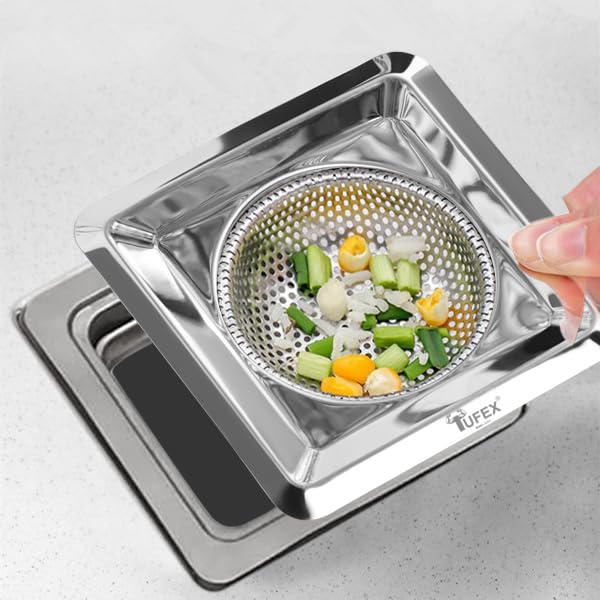 TUFEX Sink Strainer Kitchen and Bathroom Drain Cover, with Fine Mesh Design, Square Shape, SS Basket Filter Stopper Drainer Stainless Steel, Debris Vegetable Hair Filter, Pack of 2 - Image 5