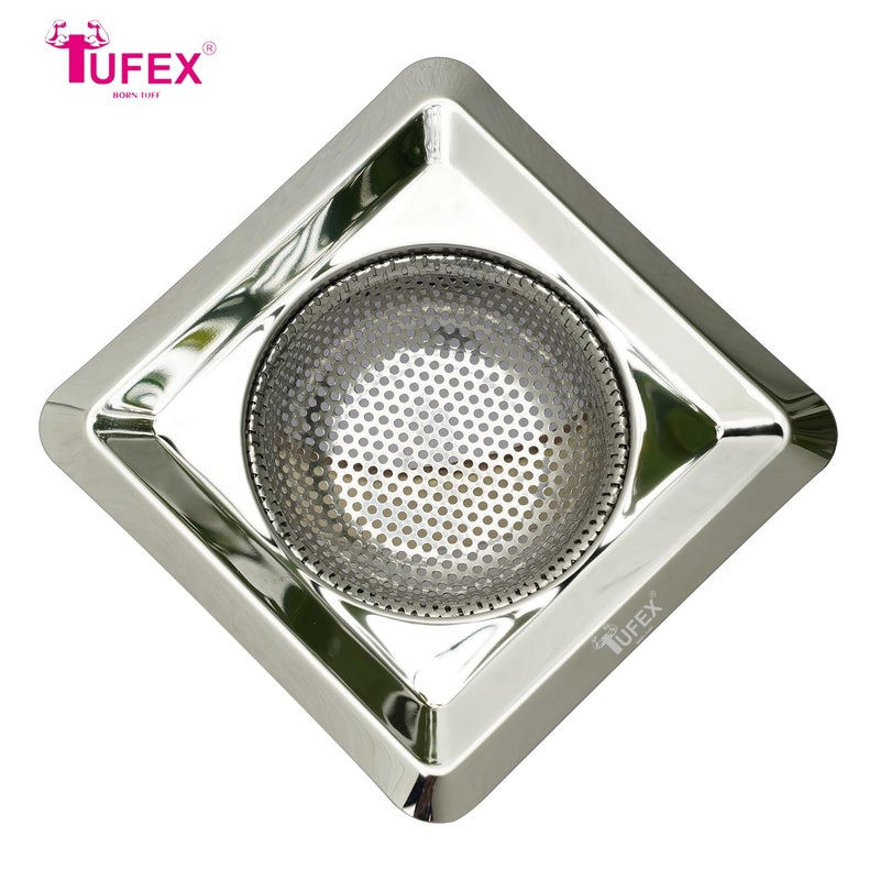 TUFEX Sink Strainer Kitchen and Bathroom Drain Cover, with Fine Mesh Design, Square Shape, SS Basket Filter Stopper Drainer Stainless Steel, Debris Vegetable Hair Filter, Pack of 2 - Image 4