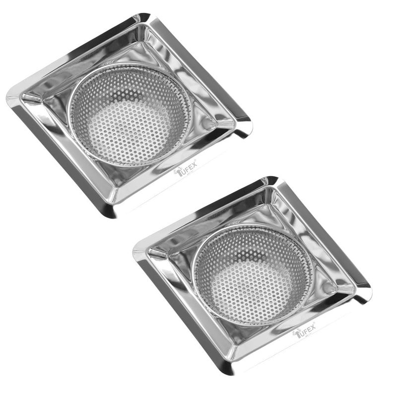 TUFEX Sink Strainer Kitchen and Bathroom Drain Cover, with Fine Mesh Design, Square Shape, SS Basket Filter Stopper Drainer Stainless Steel, Debris Vegetable Hair Filter, Pack of 2 - Image 1