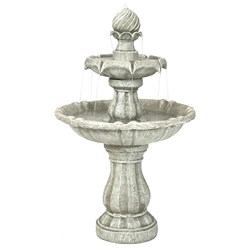 Sunnydaze 35 Solar 2Tier Outdoor Water Fountain  Outdoor Water Fountain with Battery Backup and Pump  White