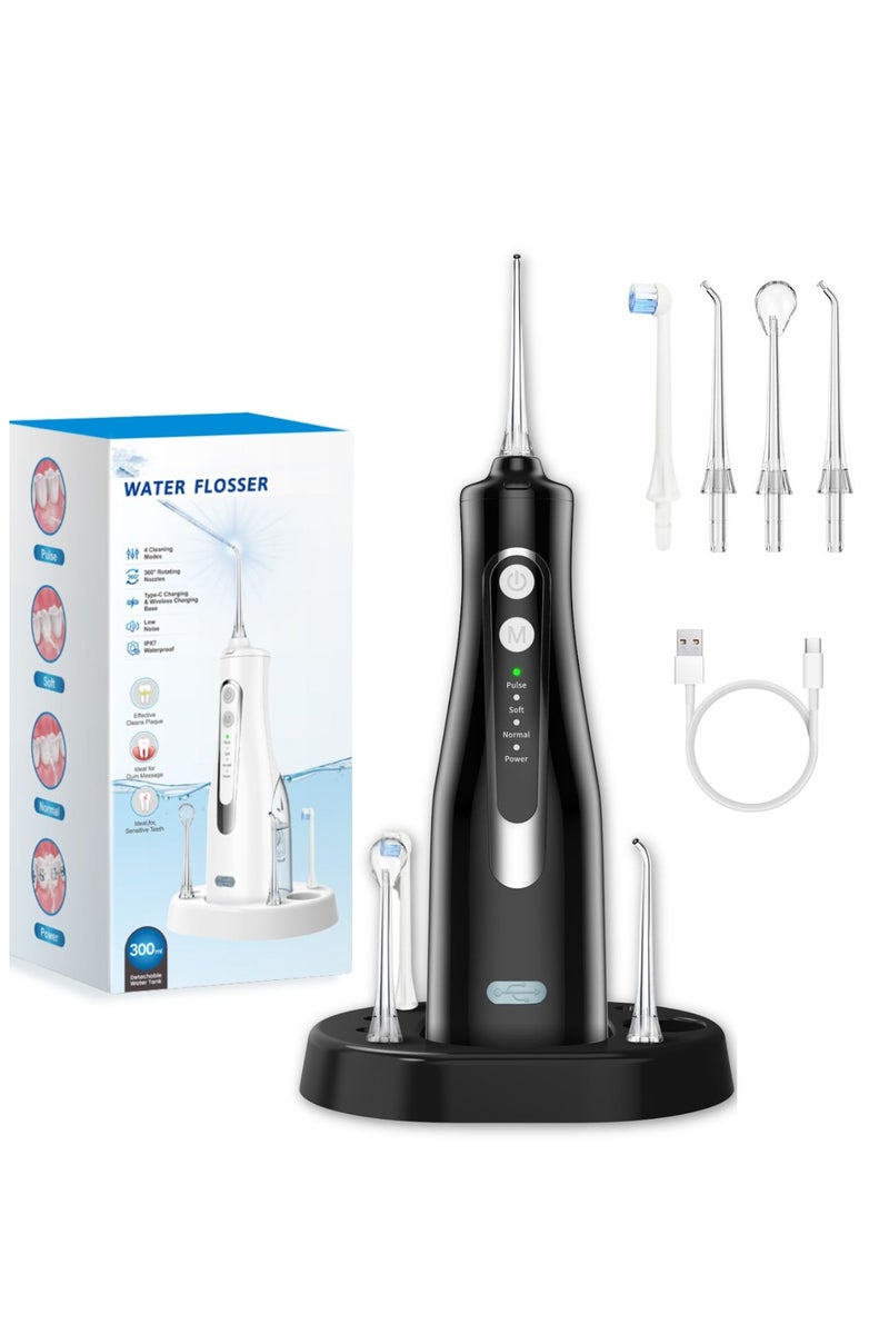 Reva Cordless Rechargeable Water Flosser – 4 Modes, 4 Jet Tips, 300ml Tank, 360° Rotating Nozzle, IPX7 Waterproof Oral Irrigator with Type‑C & Wireless Charging – Black  - Image 1