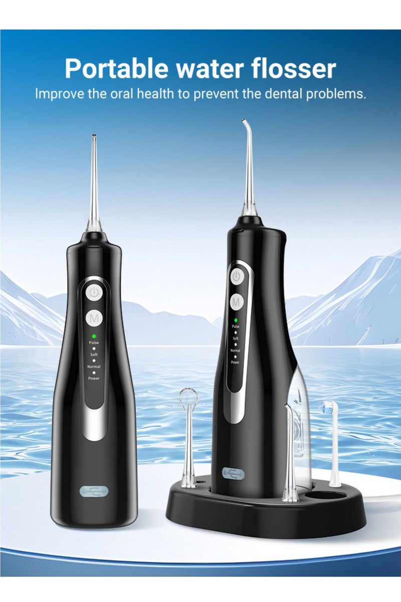 Reva Cordless Rechargeable Water Flosser – 4 Modes, 4 Jet Tips, 300ml Tank, 360° Rotating Nozzle, IPX7 Waterproof Oral Irrigator with Type‑C & Wireless Charging – Black  - Image 2