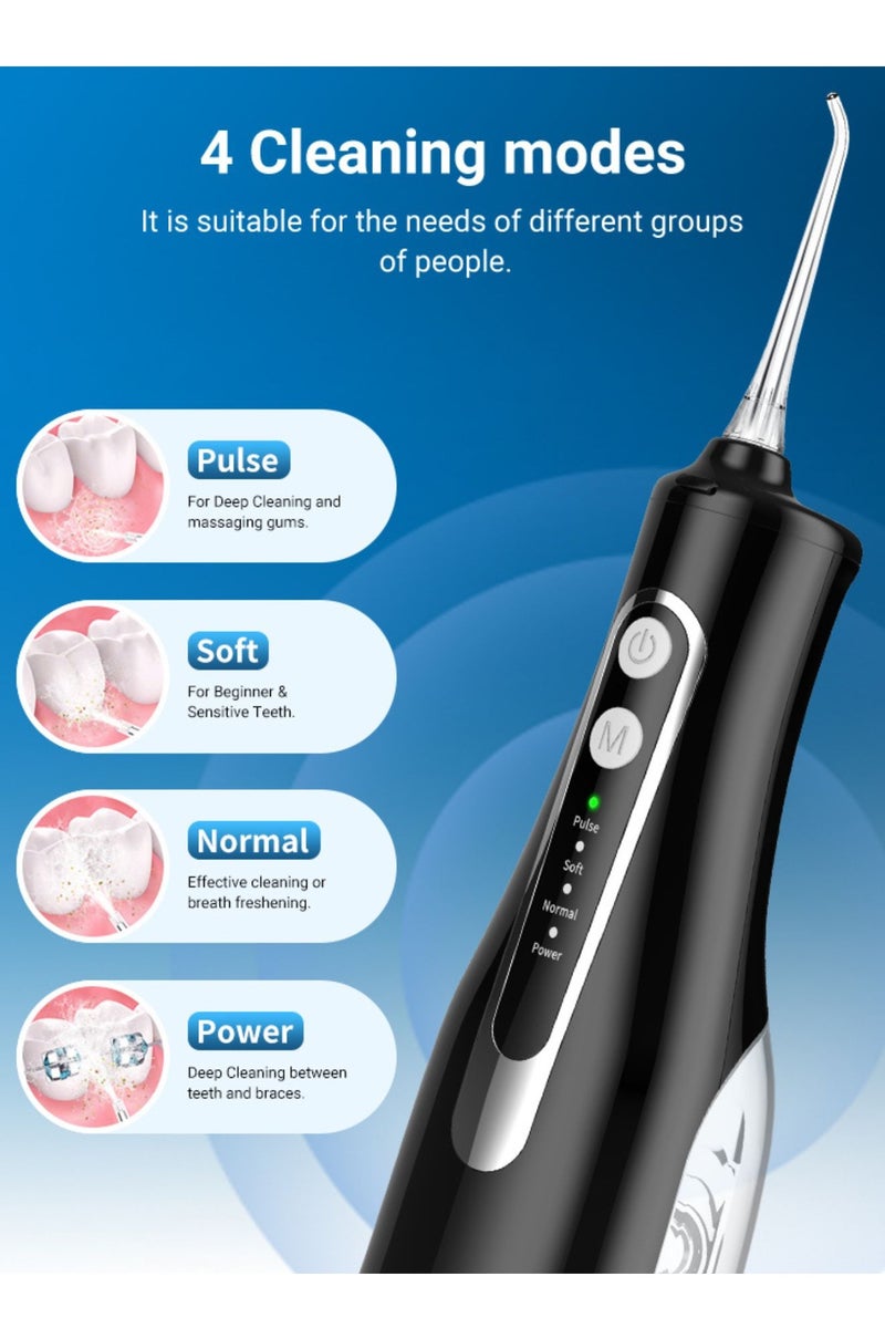 Reva Cordless Rechargeable Water Flosser – 4 Modes, 4 Jet Tips, 300ml Tank, 360° Rotating Nozzle, IPX7 Waterproof Oral Irrigator with Type‑C & Wireless Charging – Black  - Image 3