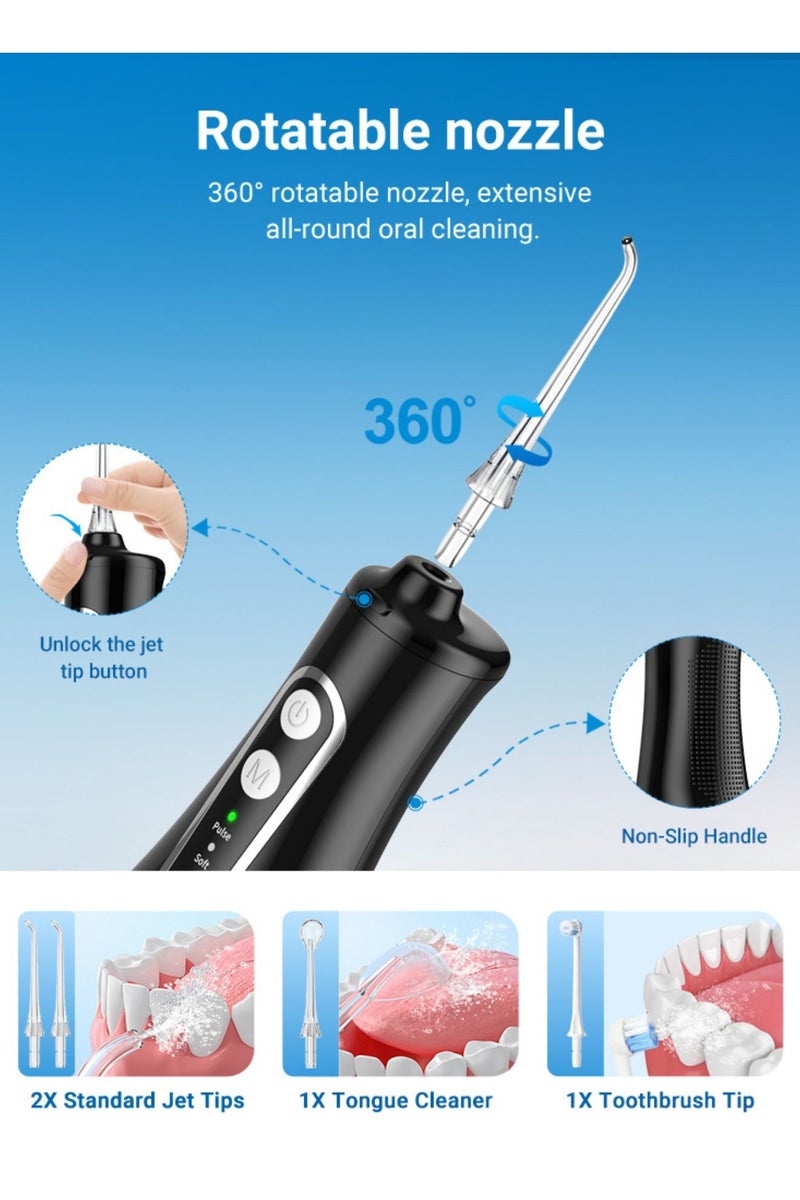 Reva Cordless Rechargeable Water Flosser – 4 Modes, 4 Jet Tips, 300ml Tank, 360° Rotating Nozzle, IPX7 Waterproof Oral Irrigator with Type‑C & Wireless Charging – Black  - Image 4