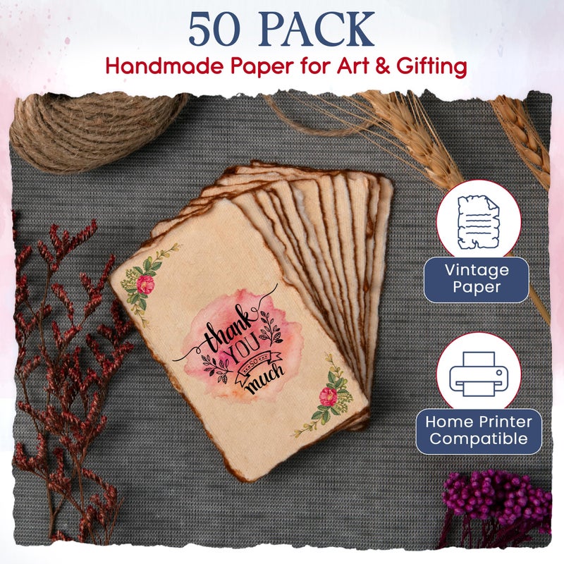 Wanderings Vintage Handmade Deckle Edge Cards - 2"x3.5" - 150 GSM - 50 Pack Blank Cards - Ideal for Place Cards, Name Cards for Table Setting, Thank You Notes, Gift Tags - Image 3