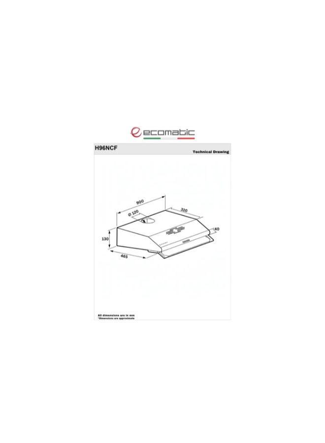 Ecomatic 90cm Built-in Stainless Steel Kitchen Hood – 2 Motors – 650 m³/h Suction Power - Image 2