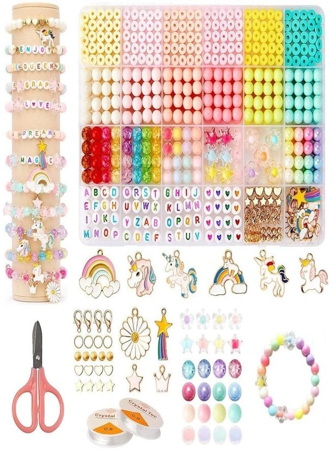 FEXONXA Beads Bracelet Making Kit with 1400 PCS Alphabet Beads | 28 Grids A–Z Letter Beads Jewelry Making Set with Storage Box | DIY Friendship Bracelet Kit Gift for Girls & Boys Age (Unicorn Pastel) - Image 1