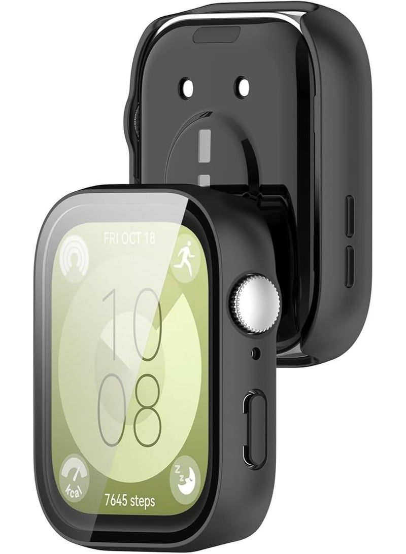 جراب حماية لساعة هواوي فيت 3 من  صلب البولي كربونات + غطاء واقي للشاشة بتغطية كاملة مضاد للصدمات أسود - Image 1