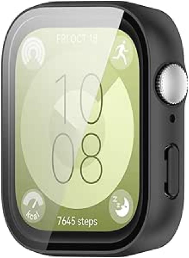 جراب حماية لساعة هواوي فيت 3 من  صلب البولي كربونات + غطاء واقي للشاشة بتغطية كاملة مضاد للصدمات أسود - Image 3