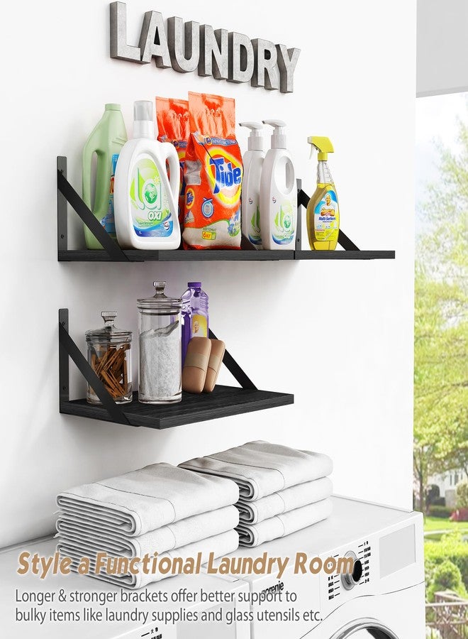 Forbena 12 Inch Deep Floating Shelves for Wall, Wide Black Wall Mounted Shelves for Bedroom Office Books Plants, Large Hanging Shelf for Living Room Bathroom Kitchen Closet Pantry Storage (3-Pack) - Image 5