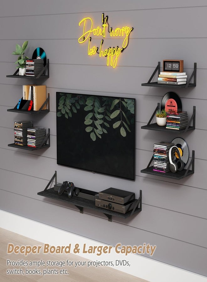 Forbena 12 Inch Deep Floating Shelves for Wall, Wide Black Wall Mounted Shelves for Bedroom Office Books Plants, Large Hanging Shelf for Living Room Bathroom Kitchen Closet Pantry Storage (3-Pack) - Image 4