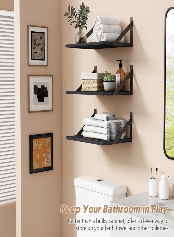 Forbena 12 Inch Deep Floating Shelves for Wall, Wide Black Wall Mounted Shelves for Bedroom Office Books Plants, Large Hanging Shelf for Living Room Bathroom Kitchen Closet Pantry Storage (3-Pack) - Image 3
