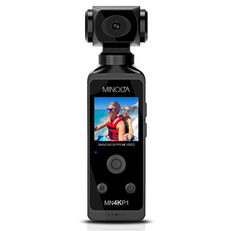 Minolta 4K Ultra HD Pocket Camcorder WiFi Enabled Action Camera with 16MP Photos 170 Wide Angle Lens 270 Rotating Head Slow Motion 13inch Display 16GB Card Waterproof Case Black
