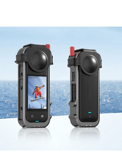 Aluminum Camera Cage for Insta360 X4 Protective Case with Silicone Lens Cover Rig Housing Frame with 1/4" Threads Cold Shoe Mount for GoPro and Other Action Camera Accessories