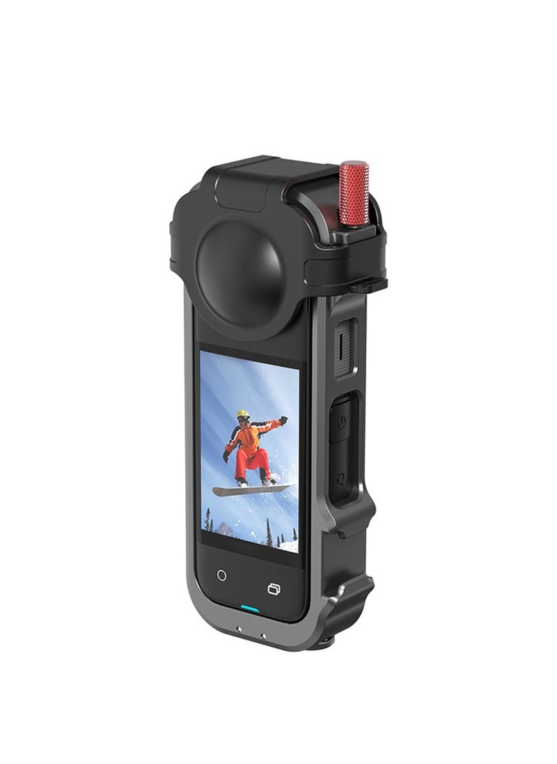 Generic Aluminum Camera Cage for Insta360 X4 Protective Case with Silicone Lens Cover Rig Housing Frame with 1/4" Threads Cold Shoe Mount for GoPro and Other Action Camera Accessories  - Image 5