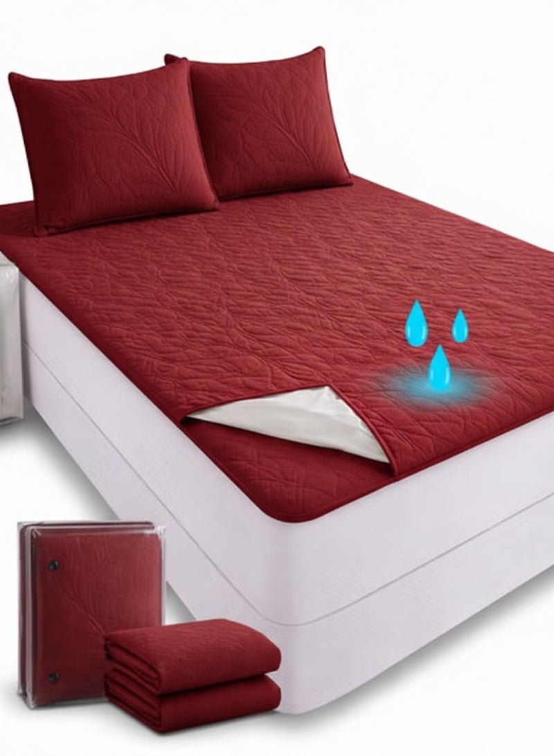 3-Piece Waterproof Quilted Mattress Protector Set – M Size (150×200+30 cm) with 2 Pillowcases, Breathable & Fitted Design