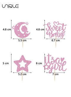 Unique 24 Piece Cake Decoration Cap - Sparkling Star for Baby Shower and Kids Birthday Party Decorations - Boy or Girl Cake Decor and Accessories | Cake Toppers - Blue/Pink  - Image 2