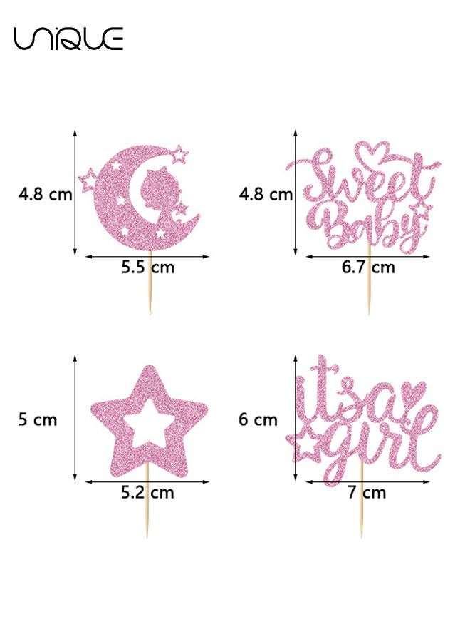 Unique 24 Piece Cake Decoration Cap - Sparkling Star for Baby Shower and Kids Birthday Party Decorations - Boy or Girl Cake Decor and Accessories | Cake Toppers - Blue/Pink - Image 2