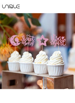 Unique 24 Piece Cake Decoration Cap - Sparkling Star for Baby Shower and Kids Birthday Party Decorations - Boy or Girl Cake Decor and Accessories | Cake Toppers - Blue/Pink  - Image 3