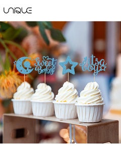 Unique 24 Piece Cake Decoration Cap - Sparkling Star for Baby Shower and Kids Birthday Party Decorations - Boy or Girl Cake Decor and Accessories | Cake Toppers - Blue/Pink  - Image 4
