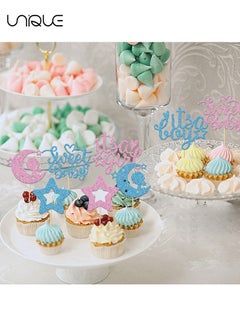 Unique 24 Piece Cake Decoration Cap - Sparkling Star for Baby Shower and Kids Birthday Party Decorations - Boy or Girl Cake Decor and Accessories | Cake Toppers - Blue/Pink  - Image 5