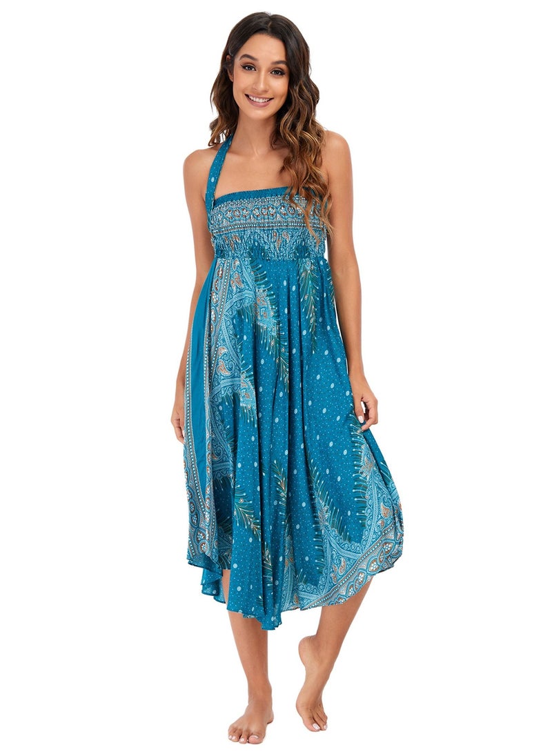 Loquat - Casual Dress Half Skirt Beach Vacation Skirt Two Dresses Full Skirt Blue - Image 1
