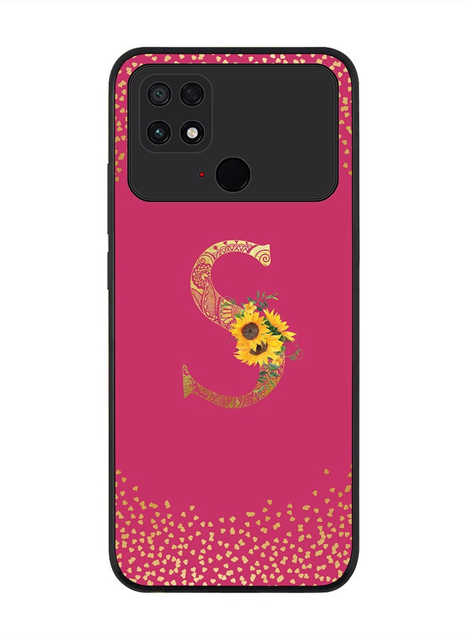 Stylizedd Rugged Black edge case for Xiaomi Poco C40, Slim fit Thin Cover -  Custom Monogram Initial Letter Mandala Floral Pattern Alphabet- S  (Dark Pink Rose ) - Image 1