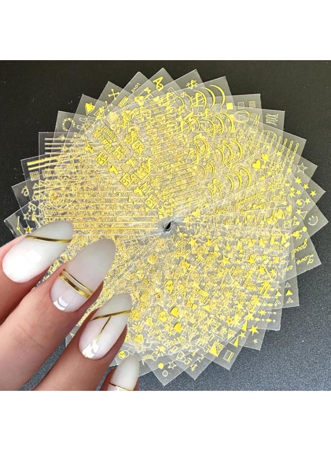30 Sheets Gold Nail Stickers Decals Gold Star Line Nail Decals 3D Self-Adhesive Nail Art Stickers Flower Butterfly Nail Supplies for DIY Acrylic Nails for Women - Image 1