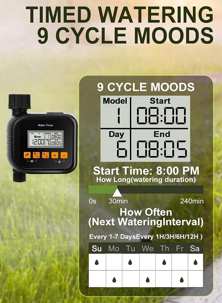 مؤقت ري الحدائق الذكي - مؤقت ري آلي مزوحساس مطر و9 برامج ري - مقاوم للماء وسهل التشغيل - متحكم ذكي بنظام الري - مؤقت رشاشات لحدائق المروج الخارجية - تحكم رقمي في الري بشاشة عرض - كمبيوتر مائي لضبط وقت الري - Image 3