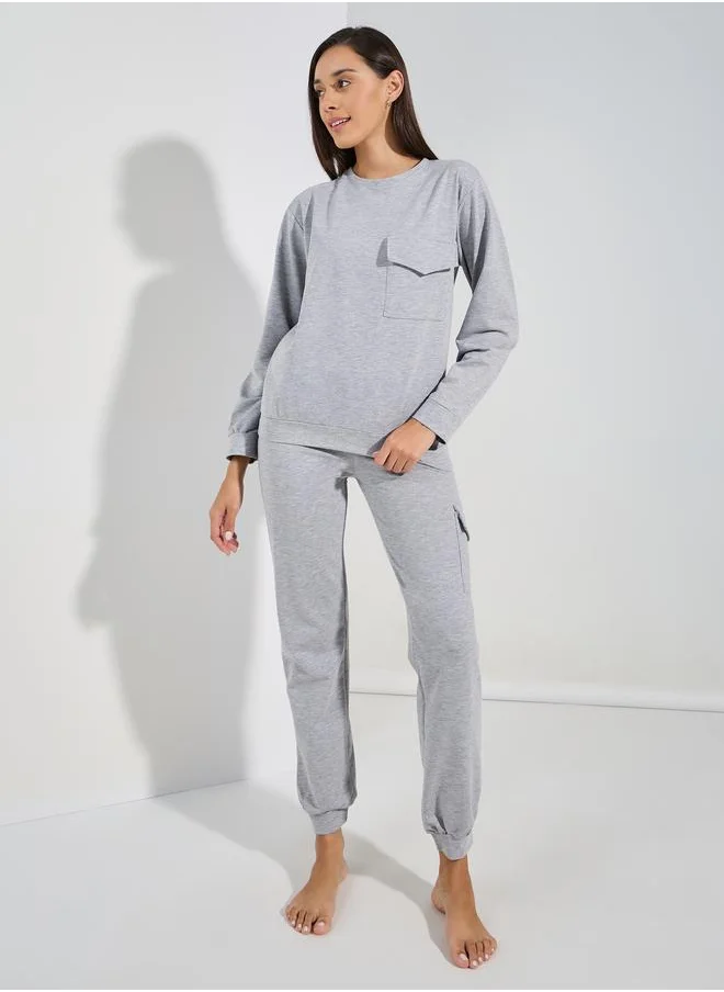 Styli Styli Solid Long Sleeves Pocket Top and Joggers Lounge Set